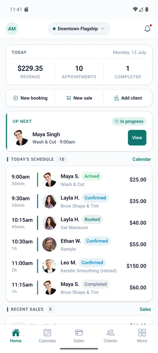 Mobile app home dashboard